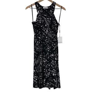 Calvin Klein Halter Dress Womens Size 4 Black White Stretchy V Neck Empire Waist